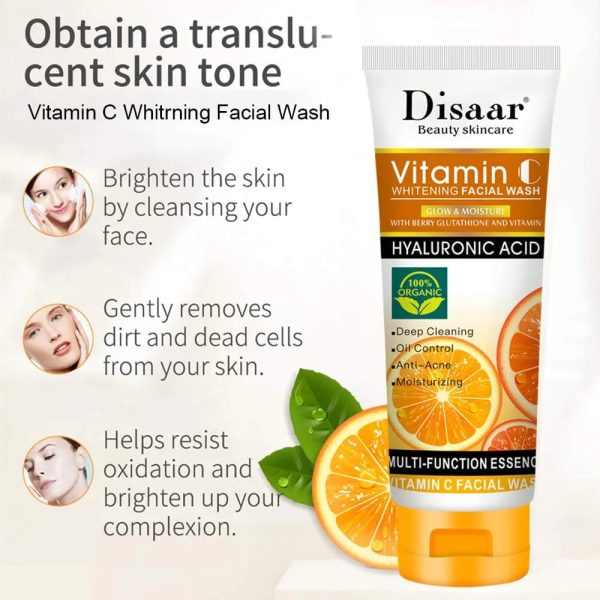 Disaar Women And Men Face Wash Natural Organic Vitamin C Hyaluronic Acid Cleanser Whitening Face Wash 100g